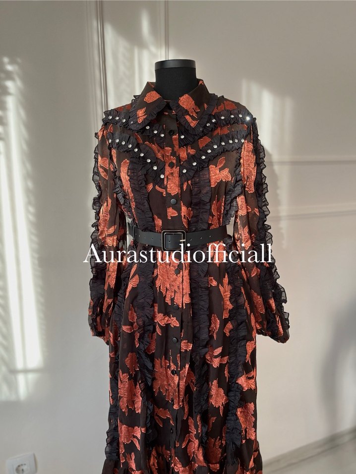 İthal Fırfırlı Taş Detaylı Elbise - Görsel 2