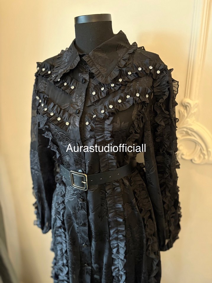 İthal Fırfırlı Taş Detaylı Elbise - Görsel 4