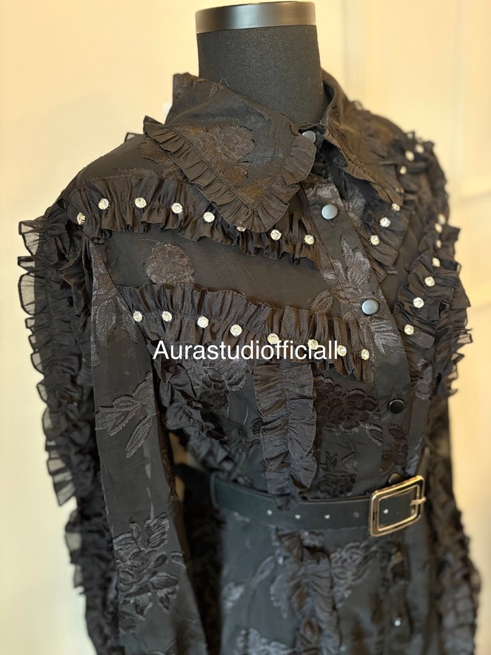 İthal Fırfırlı Taş Detaylı Elbise - Görsel 3