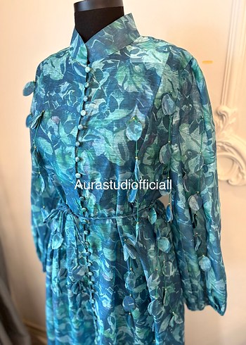 İthal Yaprak Detaylı Elbise - Görsel 4