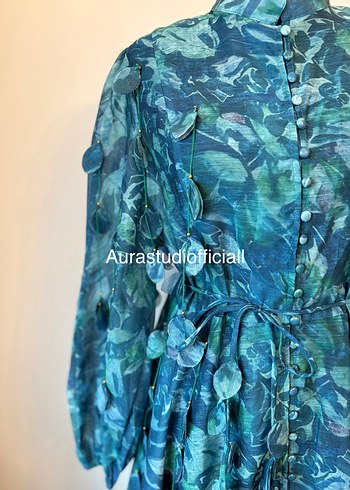 İthal Yaprak Detaylı Elbise - Görsel 3