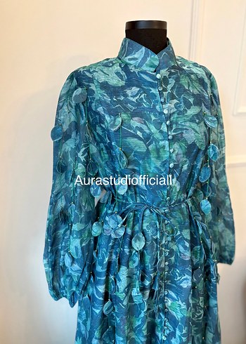 İthal Yaprak Detaylı Elbise - Görsel 2