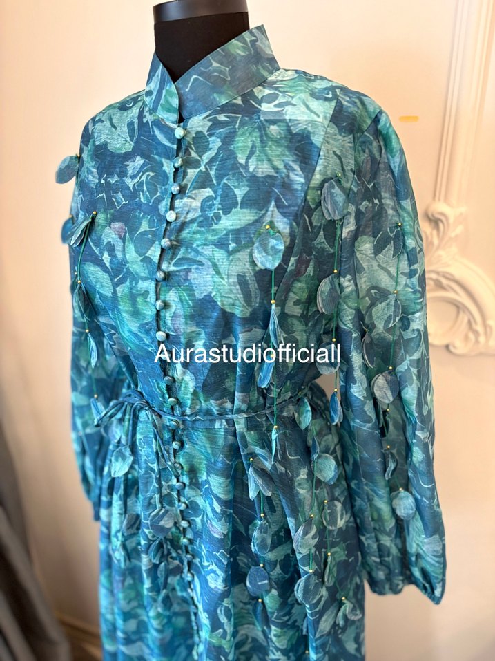 İthal Yaprak Detaylı Elbise - Görsel 4