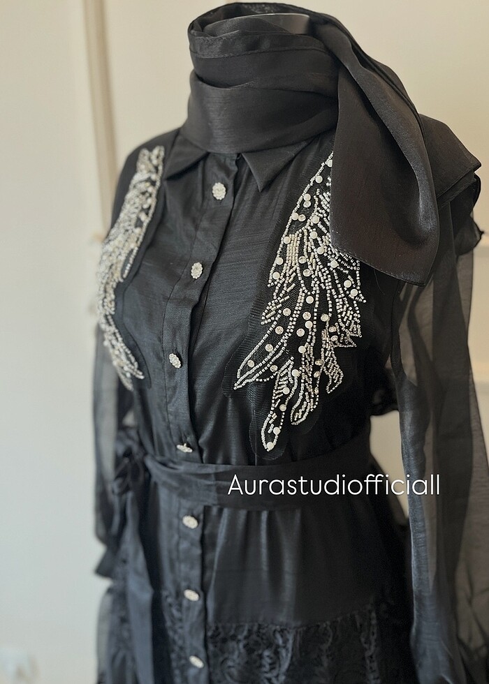 İthal tasarım organze elbise - Görsel 4