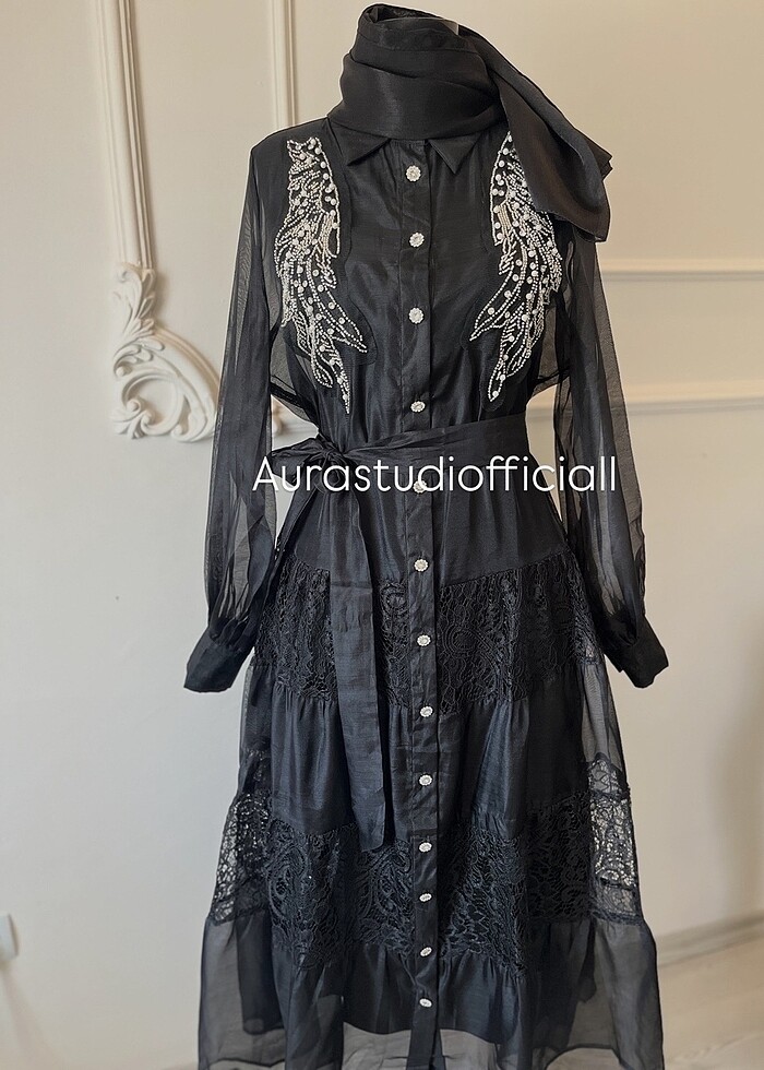 İthal tasarım organze elbise - Görsel 2