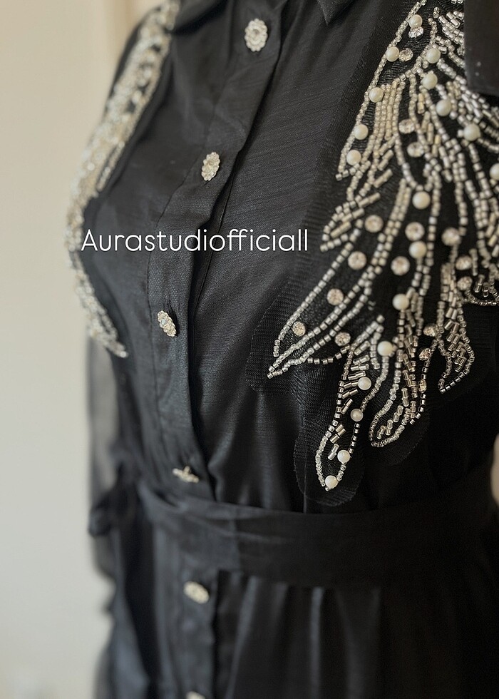 İthal tasarım organze elbise - Görsel 3