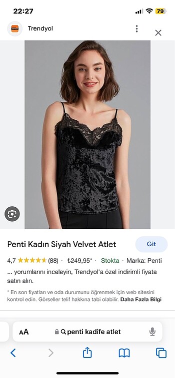 Penti kadife askılı üst