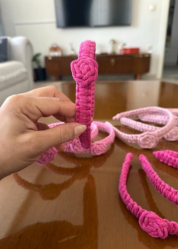 Nakışlı Pembe Örgü Çocuk Saç Bantları - Görsel 8