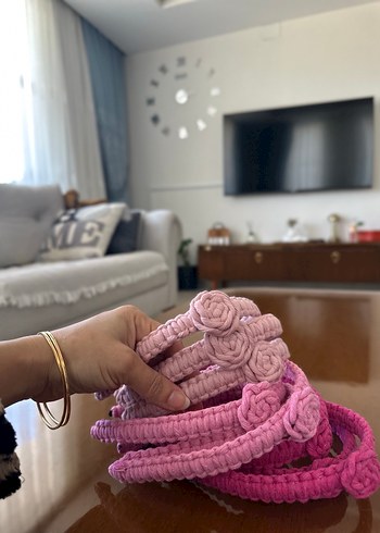 Nakışlı Pembe Örgü Çocuk Saç Bantları - Görsel 6