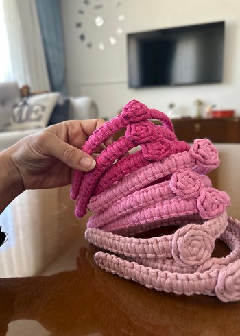 Nakışlı Pembe Örgü Çocuk Saç Bantları - Görsel 5