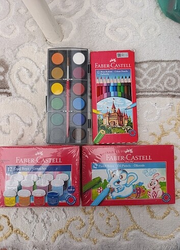 Sulu,guaj ,pastel,kuru boya Faber Castell takımı seti