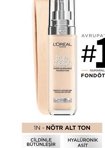 L'Oréal Paris True Match Fondöten 1N - Nötr Alt Ton