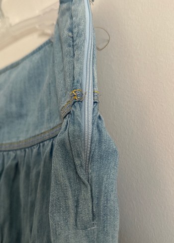 Kadın Mavi Denim Fırfırlı Midi Etek - Görsel 2