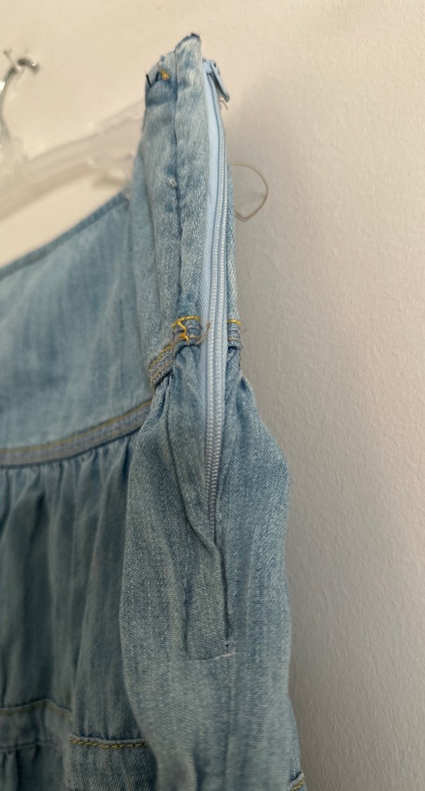 Kadın Mavi Denim Fırfırlı Midi Etek - Görsel 2