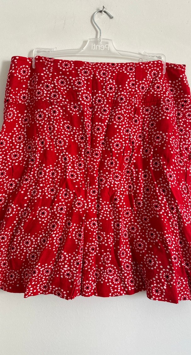 Düğmeli Kırmızı Bohem Midi Etek - Görsel 2