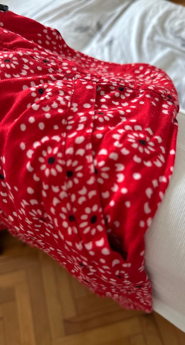 Düğmeli Kırmızı Bohem Midi Etek - Görsel 5