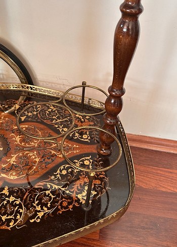 Koyu Altın Renkli Vintage Servis Arabası - Görsel 7