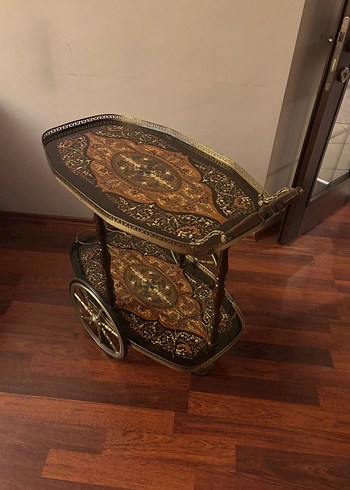 Koyu Altın Renkli Vintage Servis Arabası - Görsel 3