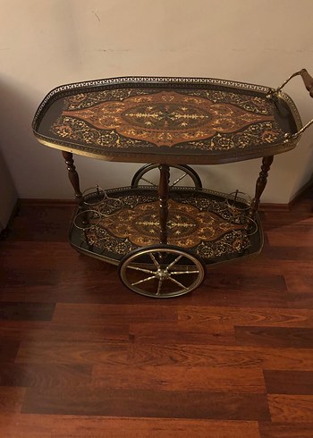 Koyu Altın Renkli Vintage Servis Arabası - Görsel 2