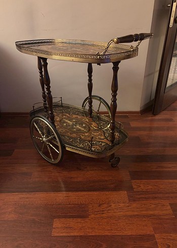 Koyu Altın Renkli Vintage Servis Arabası - Görsel 4