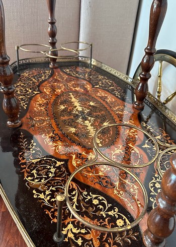 Koyu Altın Renkli Vintage Servis Arabası - Görsel 6