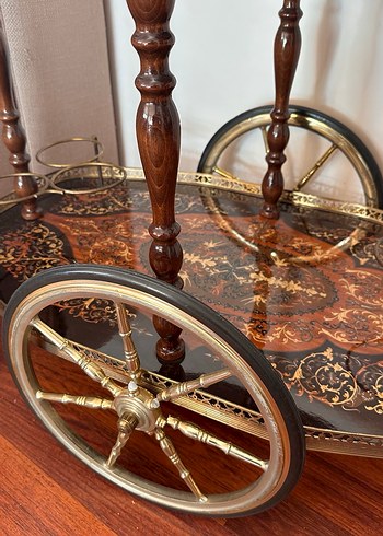 Koyu Altın Renkli Vintage Servis Arabası - Görsel 8