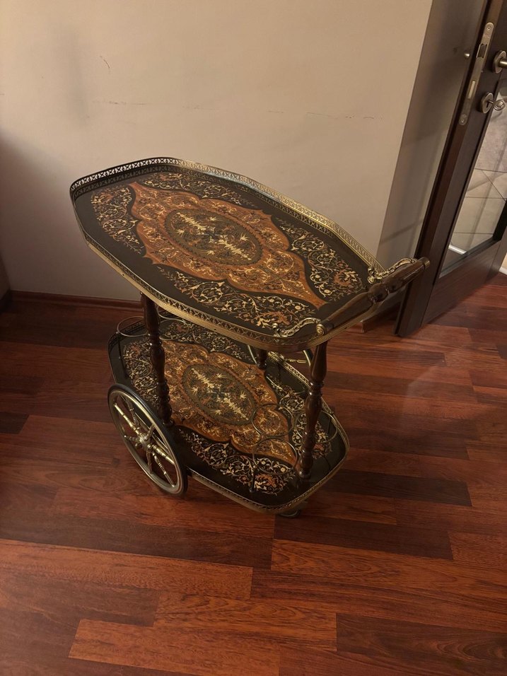 Koyu Altın Renkli Vintage Servis Arabası - Görsel 3