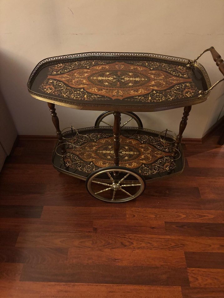 Koyu Altın Renkli Vintage Servis Arabası - Görsel 2