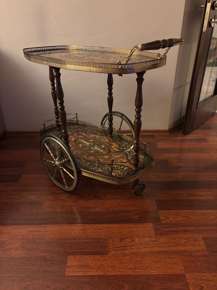 Koyu Altın Renkli Vintage Servis Arabası - Görsel 4