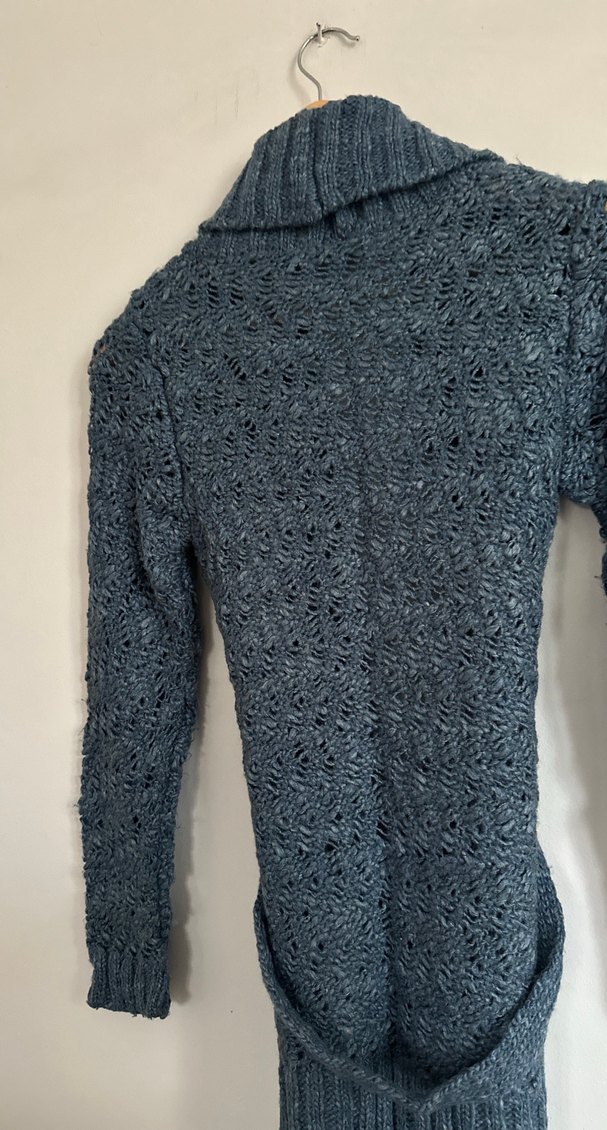 Gri Örgü Kadın Hırka Midi Boy - Görsel 5