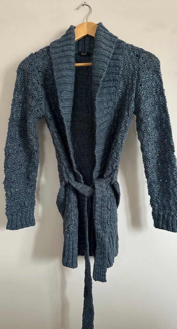 Gri Örgü Kadın Hırka Midi Boy - Görsel 2