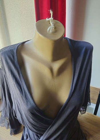 H&M Gri Uzun Kollu Bohem Kadın Sabahlık - Görsel 4