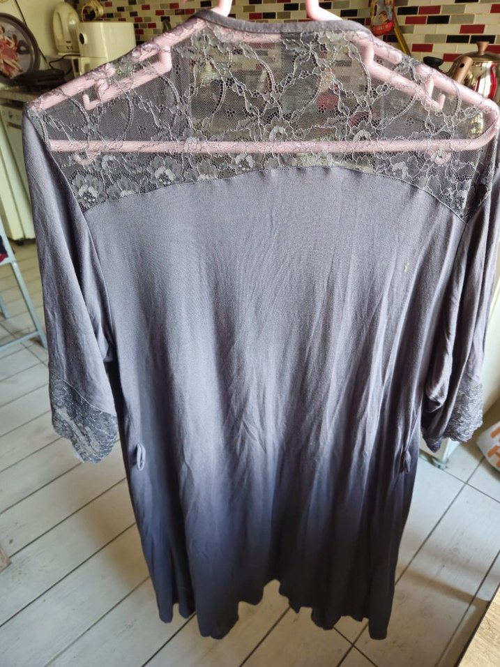 H&M Gri Uzun Kollu Bohem Kadın Sabahlık - Görsel 3