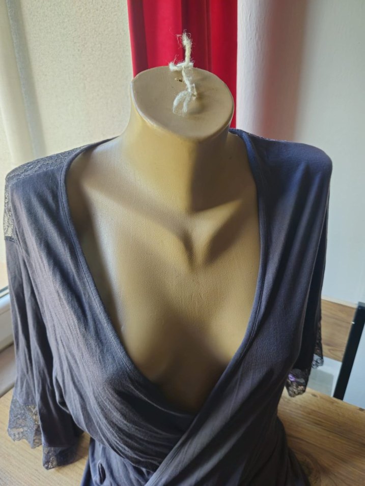 H&M Gri Uzun Kollu Bohem Kadın Sabahlık - Görsel 4