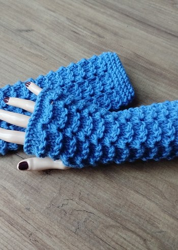 Tasarım Mavi Örgü Bohem Kadın Eldiveni - Görsel 3