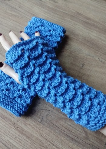 Tasarım Mavi Örgü Bohem Kadın Eldiveni - Görsel 5