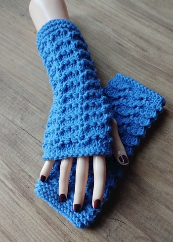 Tasarım Mavi Örgü Bohem Kadın Eldiveni - Görsel 6