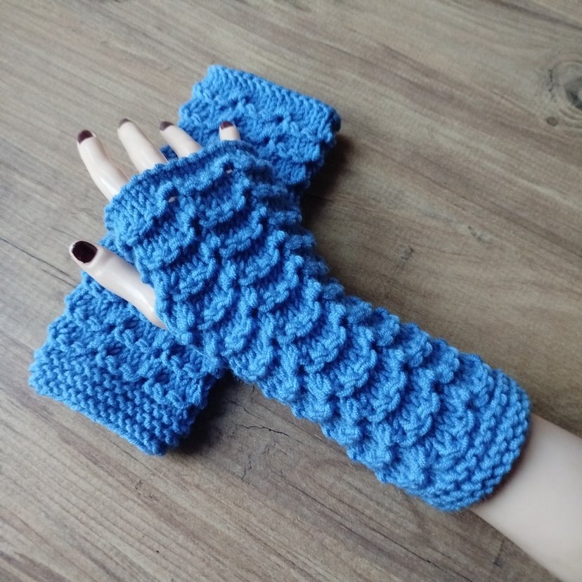 Tasarım Mavi Örgü Bohem Kadın Eldiveni - Görsel 5