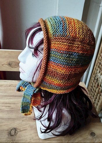 Vintage Çok Renkli Örgü Bonnet - Görsel 3