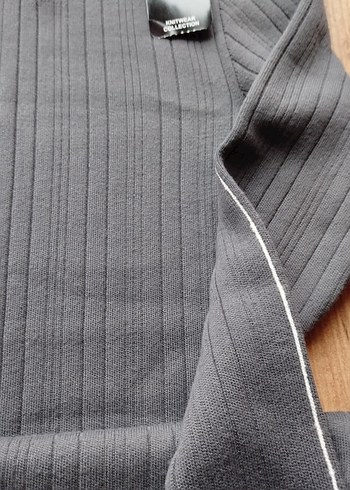 Gri Fitilli Uzun Kollu Triko Elbise - Görsel 4