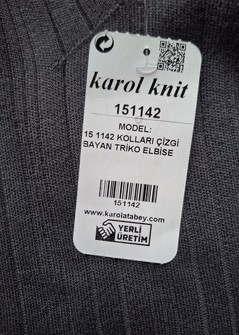 Gri Fitilli Uzun Kollu Triko Elbise - Görsel 9