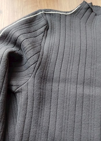 Gri Fitilli Uzun Kollu Triko Elbise - Görsel 6