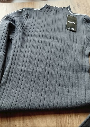 Gri Fitilli Uzun Kollu Triko Elbise - Görsel 5