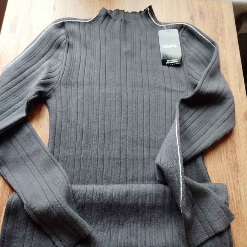 Gri Fitilli Uzun Kollu Triko Elbise - Görsel 2