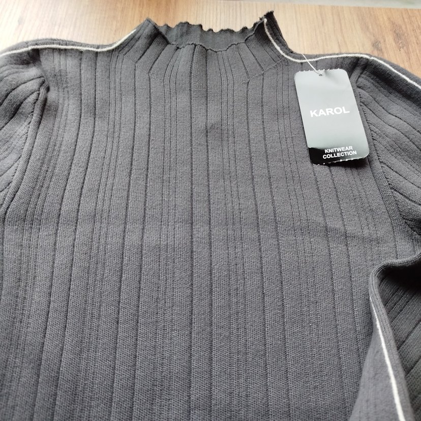 Gri Fitilli Uzun Kollu Triko Elbise - Görsel 3