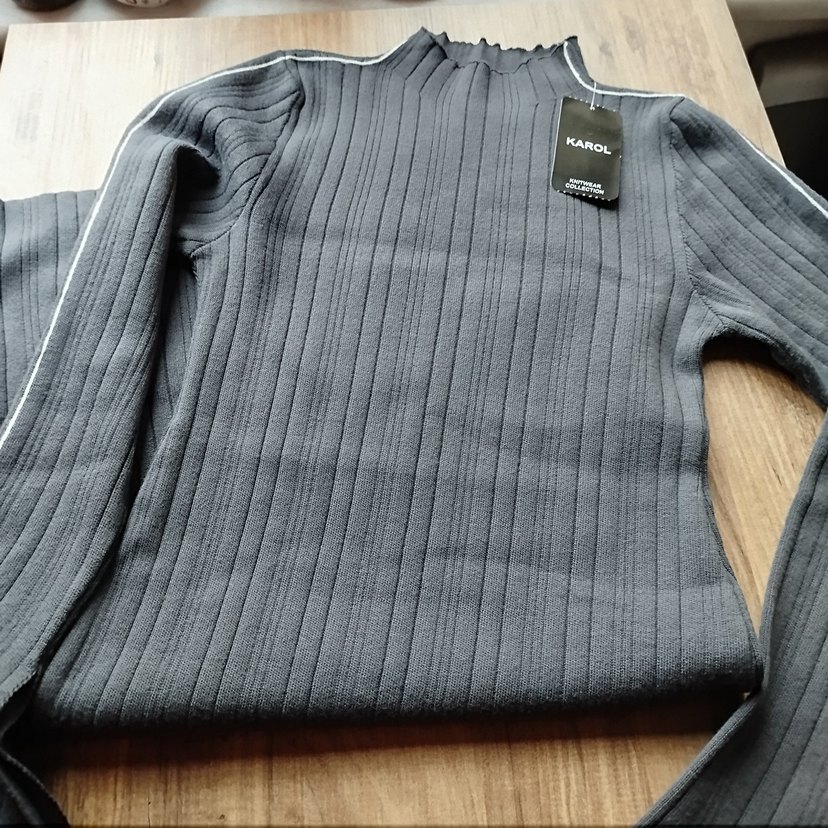 Gri Fitilli Uzun Kollu Triko Elbise - Görsel 5