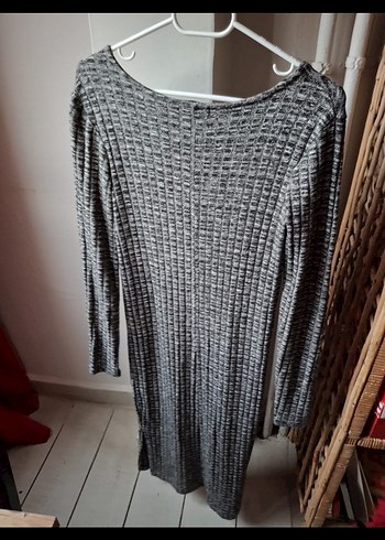 Bershka Gri V Yaka Uzun Kollu Triko Elbise - Görsel 6