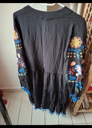 Püsküllü Nakışlı Bohem Uzun Kollu Elbise - Görsel 7