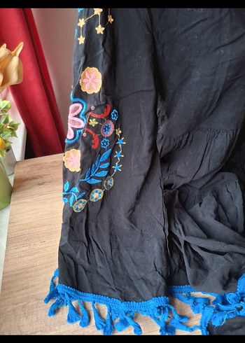 Püsküllü Nakışlı Bohem Uzun Kollu Elbise - Görsel 5