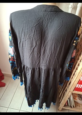 Püsküllü Nakışlı Bohem Uzun Kollu Elbise - Görsel 4